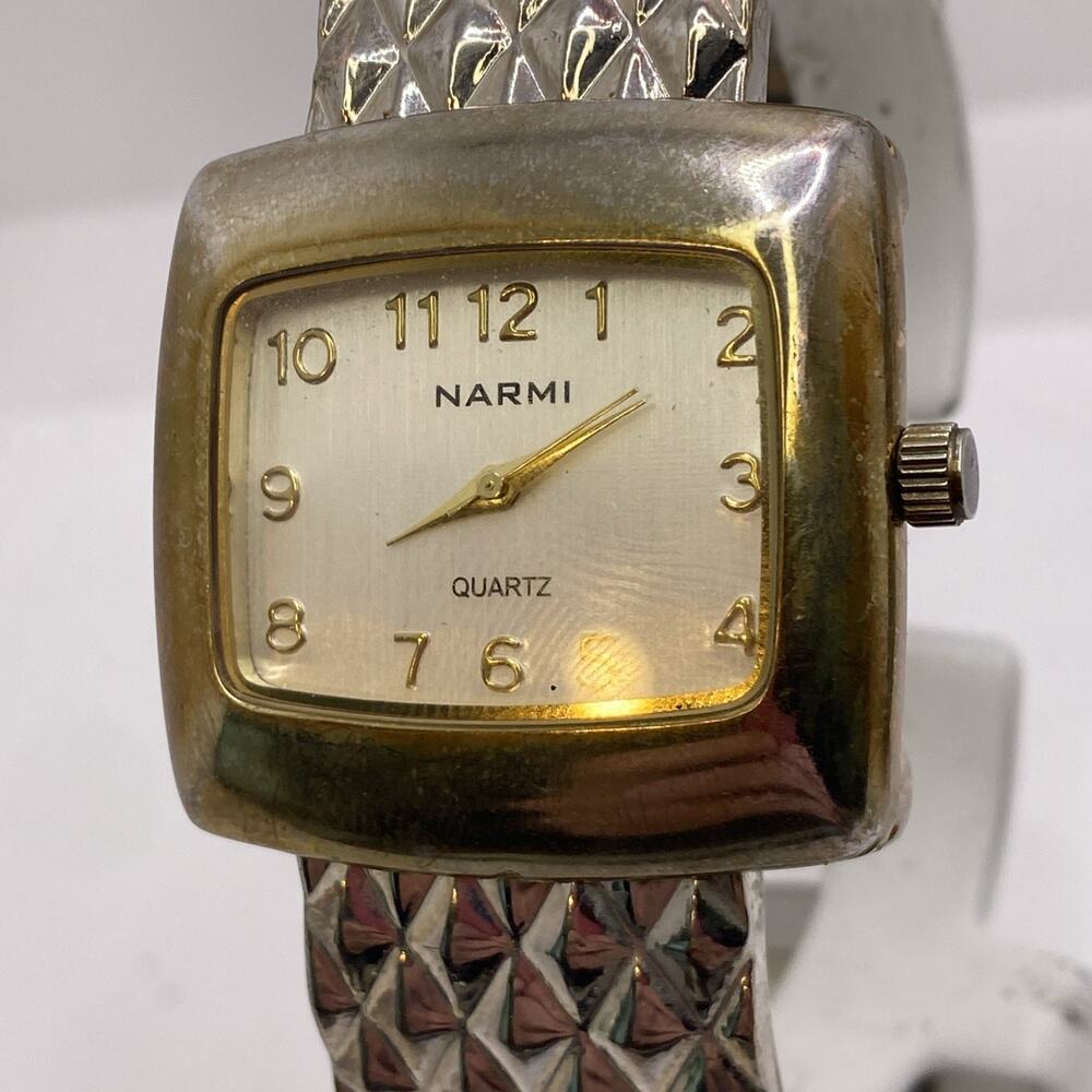 Vintage Narmi Womens Gold Silver Cuff Bangle Watch New Battery